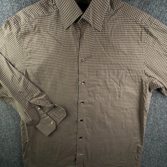 Eton Long Sleeve Button Up Shirt Men All Cotton Designer 16.5 Beige Blue Check - Picture 2 of 16